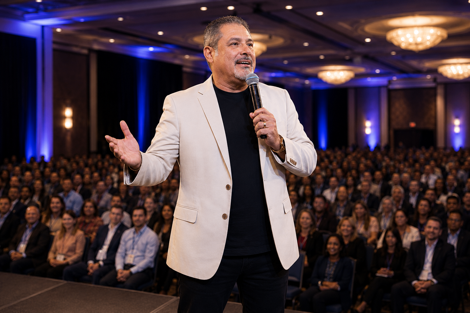 Dr. Ariel Robles speaking to a large leadership audience.